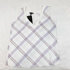 Massimo Dutti White Plaid V Neck Sleeveless tank